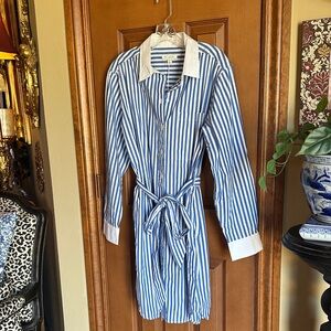 NWT Women’s Striped Button-Front Shirt Dress with Tie Belt - Size Large